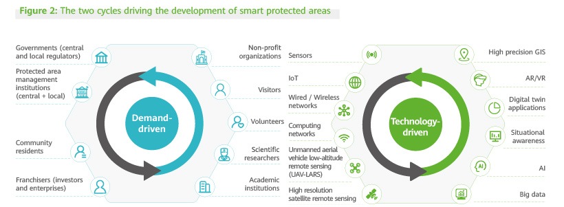 The two cycles driving the development of smart protected areas